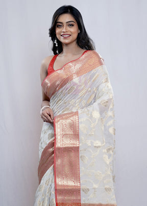 Cream Kora Silk Saree With Blouse Piece - Indian Silk House Agencies