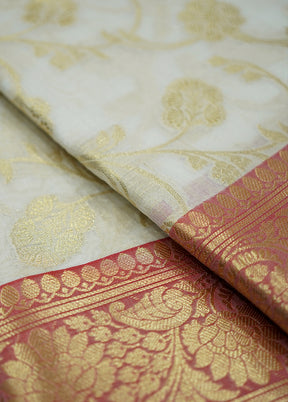 Cream Kora Silk Saree With Blouse Piece - Indian Silk House Agencies