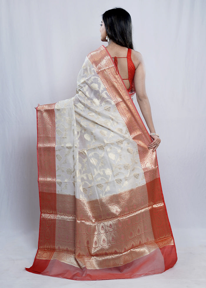 Cream Kora Silk Saree With Blouse Piece - Indian Silk House Agencies