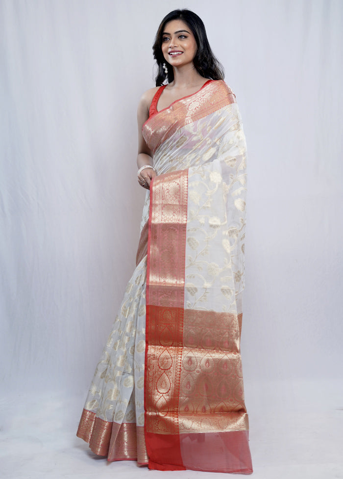 Cream Kora Silk Saree With Blouse Piece - Indian Silk House Agencies