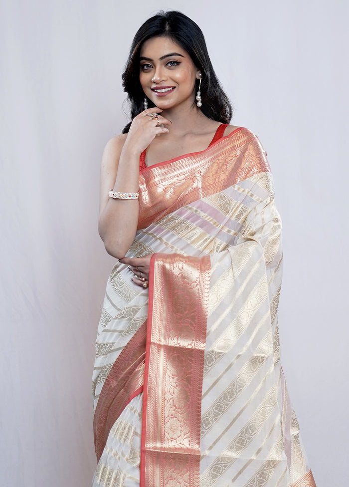 Cream Kora Silk Saree With Blouse Piece - Indian Silk House Agencies