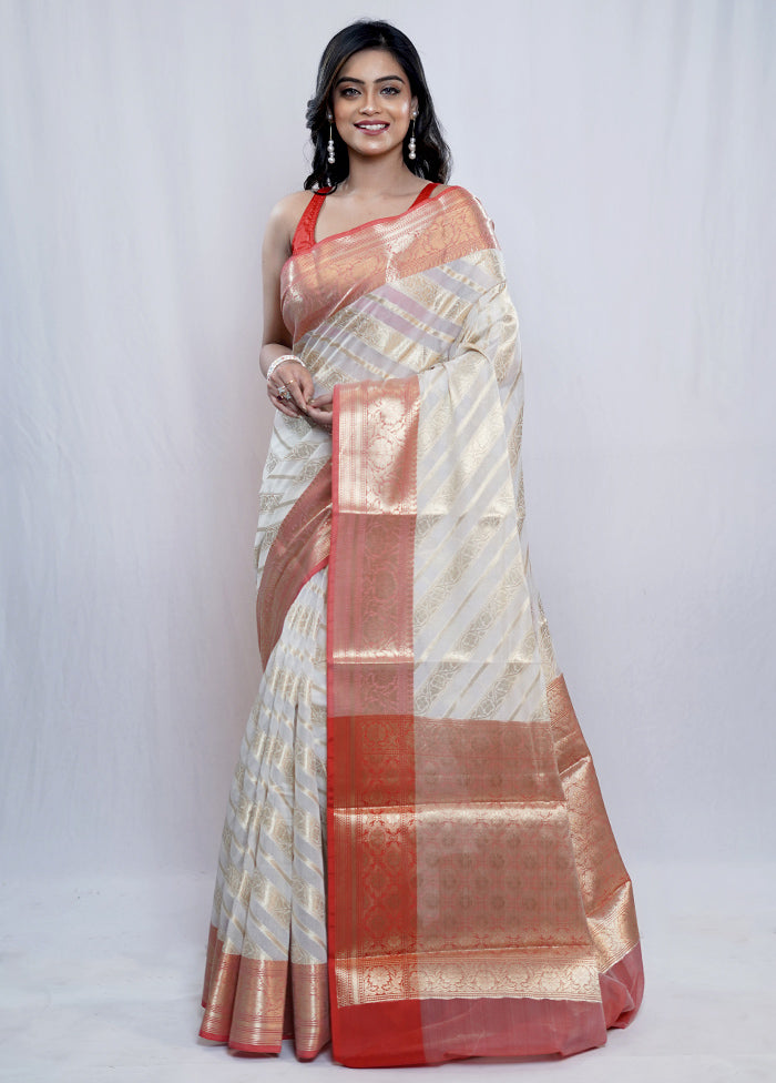 Cream Kora Silk Saree With Blouse Piece - Indian Silk House Agencies