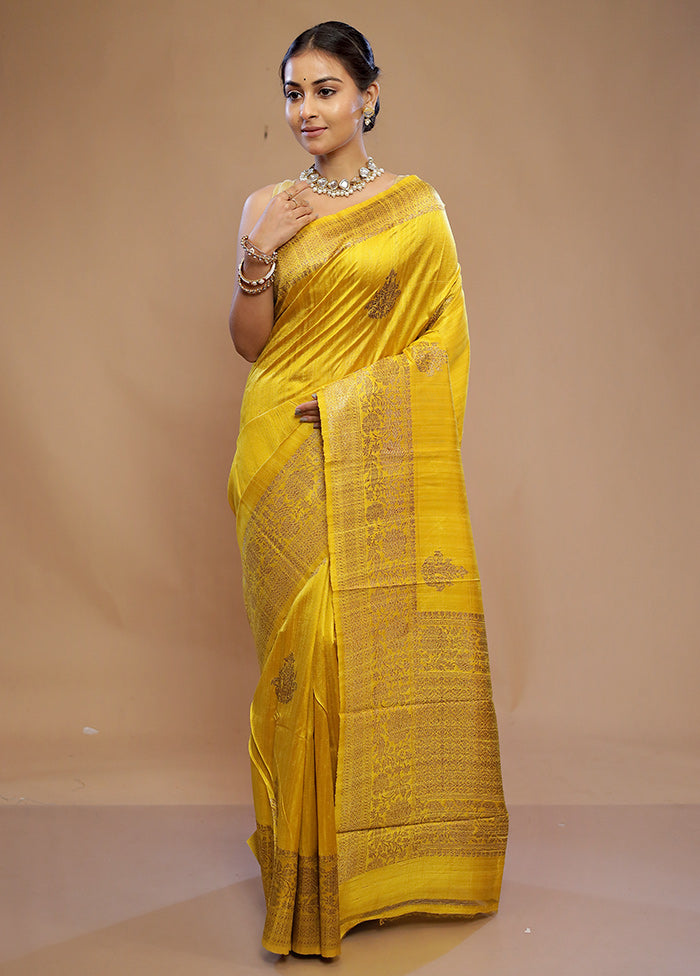 Yellow Pure Tussar Banarasi Silk Saree With Blouse Piece - Indian Silk House Agencies