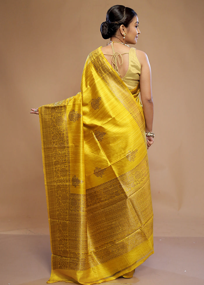 Yellow Pure Tussar Banarasi Silk Saree With Blouse Piece - Indian Silk House Agencies