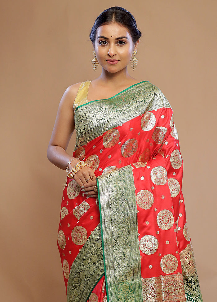 Red Banarasi Silk Saree With Blouse Piece - Indian Silk House Agencies