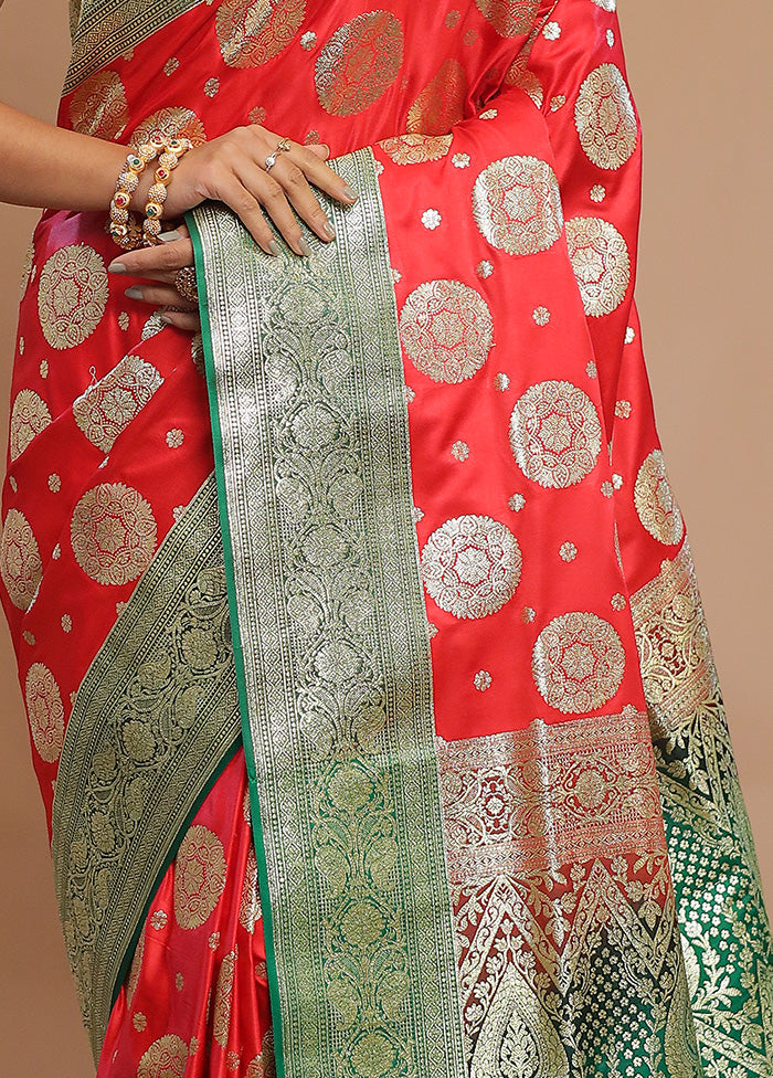 Red Banarasi Silk Saree With Blouse Piece - Indian Silk House Agencies