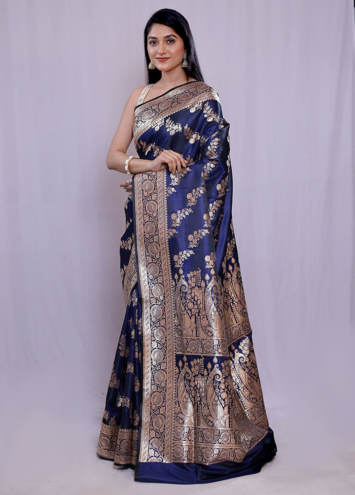 Blue Banarasi Silk Saree With Blouse Piece - Indian Silk House Agencies