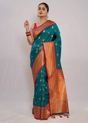 Green Dupion Silk Saree With Blouse Piece - Indian Silk House Agencies