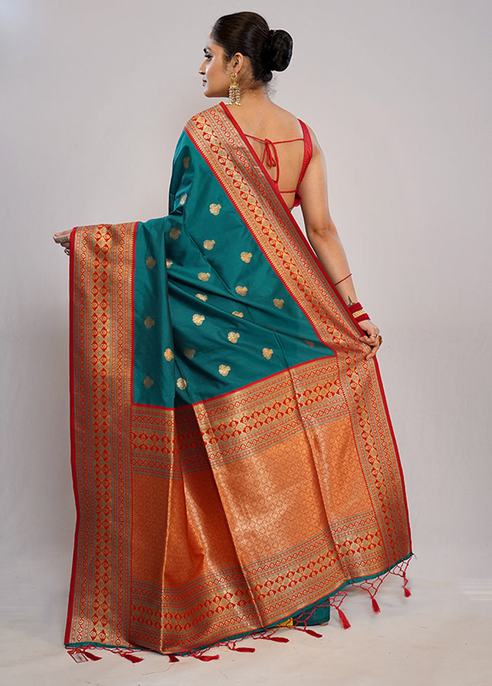 Green Dupion Silk Saree With Blouse Piece - Indian Silk House Agencies