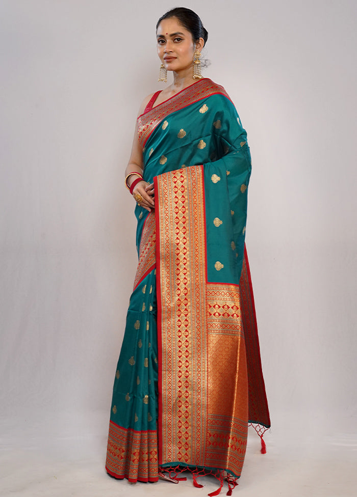 Green Dupion Silk Saree With Blouse Piece - Indian Silk House Agencies