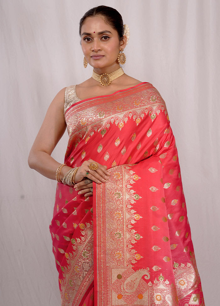 Pink Banarasi Silk Saree With Blouse Piece - Indian Silk House Agencies