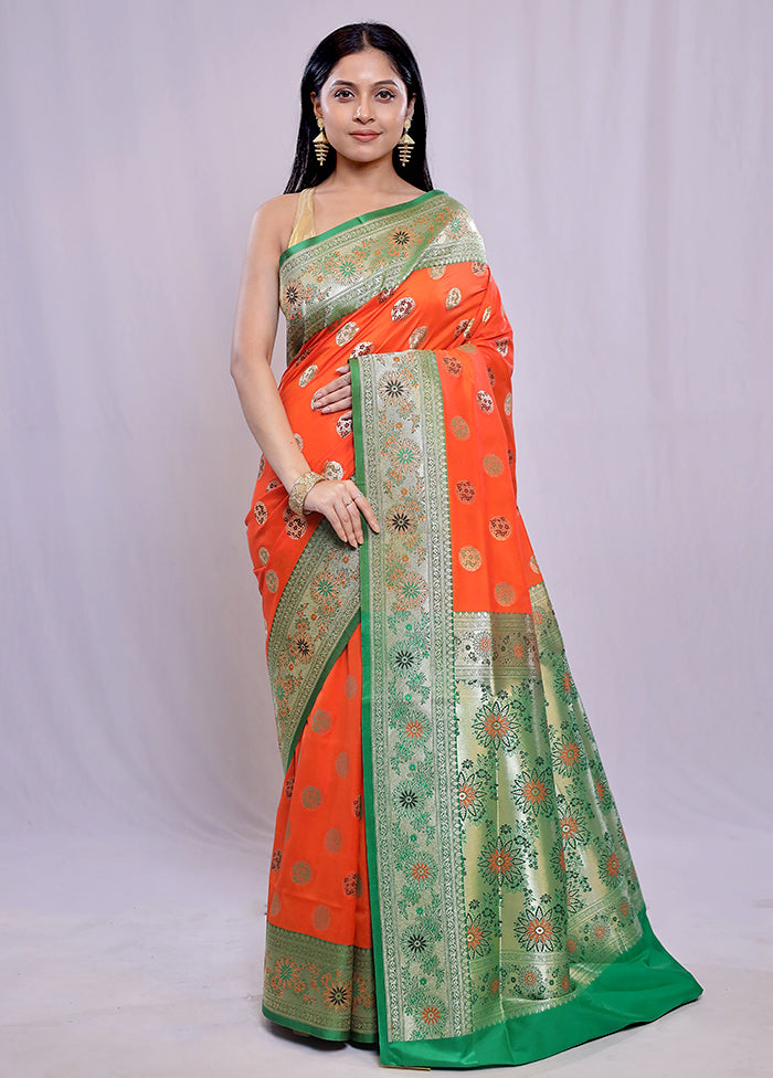 Orange Uppada Silk Saree With Blouse Piece - Indian Silk House Agencies