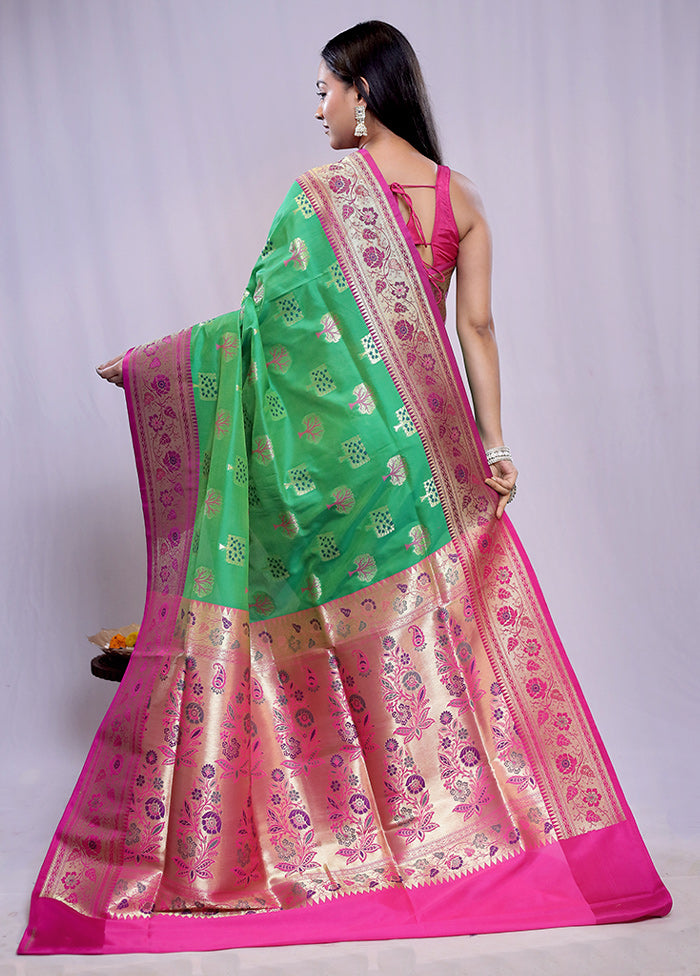 Green Uppada Silk Saree With Blouse Piece - Indian Silk House Agencies