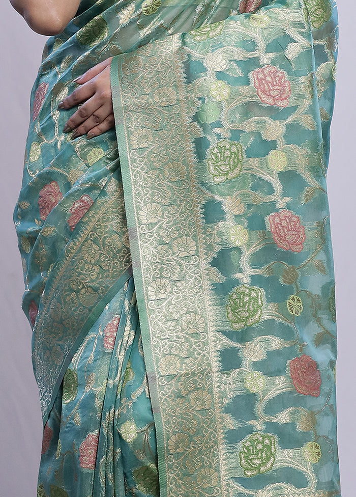 Green Organza Saree With Blouse Piece - Indian Silk House Agencies