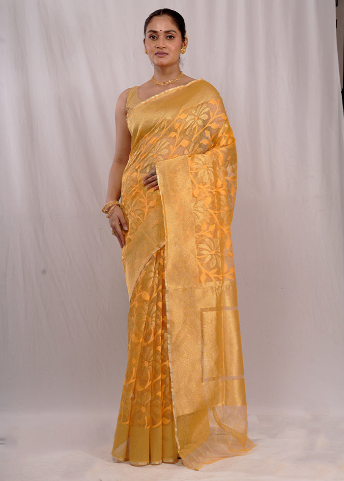 Yellow Net Saree With Blouse Piece - Indian Silk House Agencies