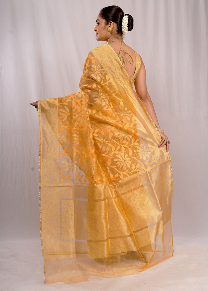 Yellow Net Saree With Blouse Piece - Indian Silk House Agencies