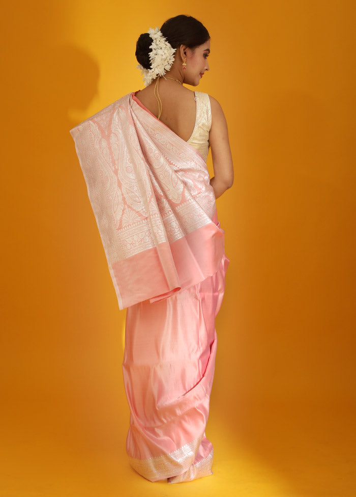 Pink Banarasi Pure Silk Saree With Blouse Piece - Indian Silk House Agencies