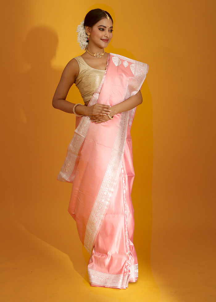 Pink Banarasi Pure Silk Saree With Blouse Piece - Indian Silk House Agencies