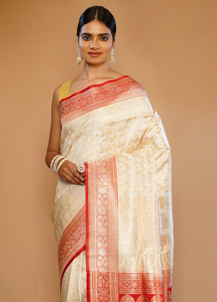 Cream Banarasi Pure Silk Saree With Blouse Piece - Indian Silk House Agencies