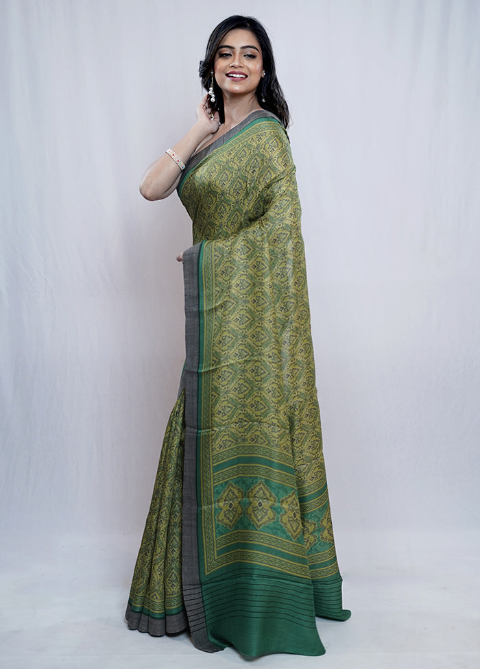 Green Tussar Silk Saree With Blouse Piece - Indian Silk House Agencies