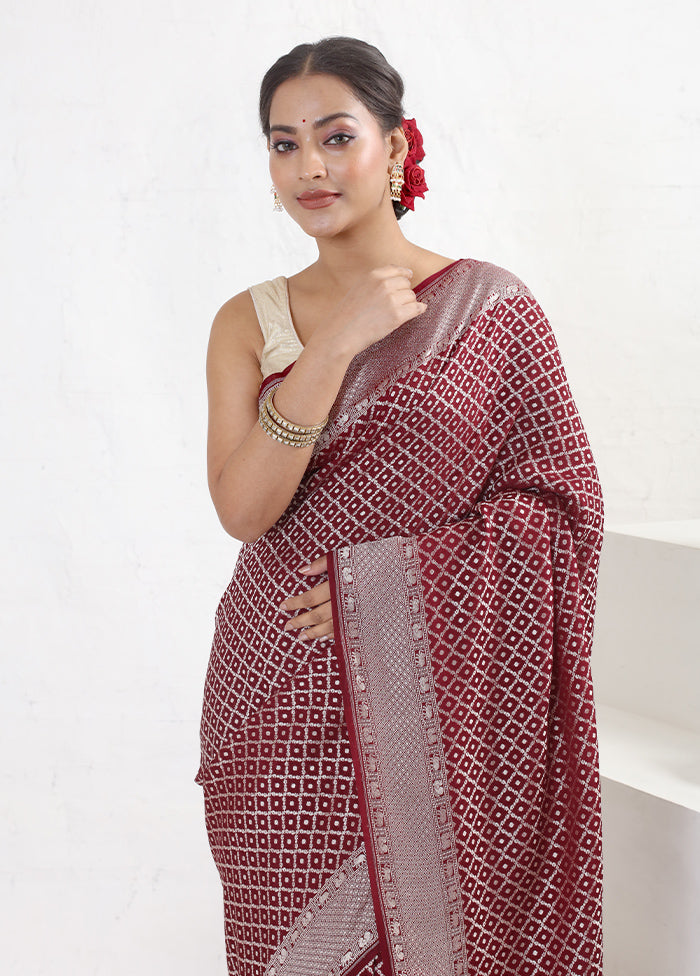 Maroon Pure Georgette Saree With Blouse Piece - Indian Silk House Agencies