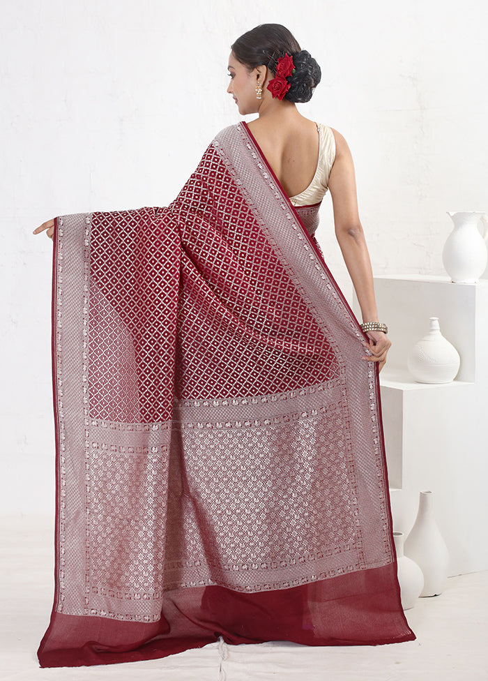 Maroon Pure Georgette Saree With Blouse Piece - Indian Silk House Agencies