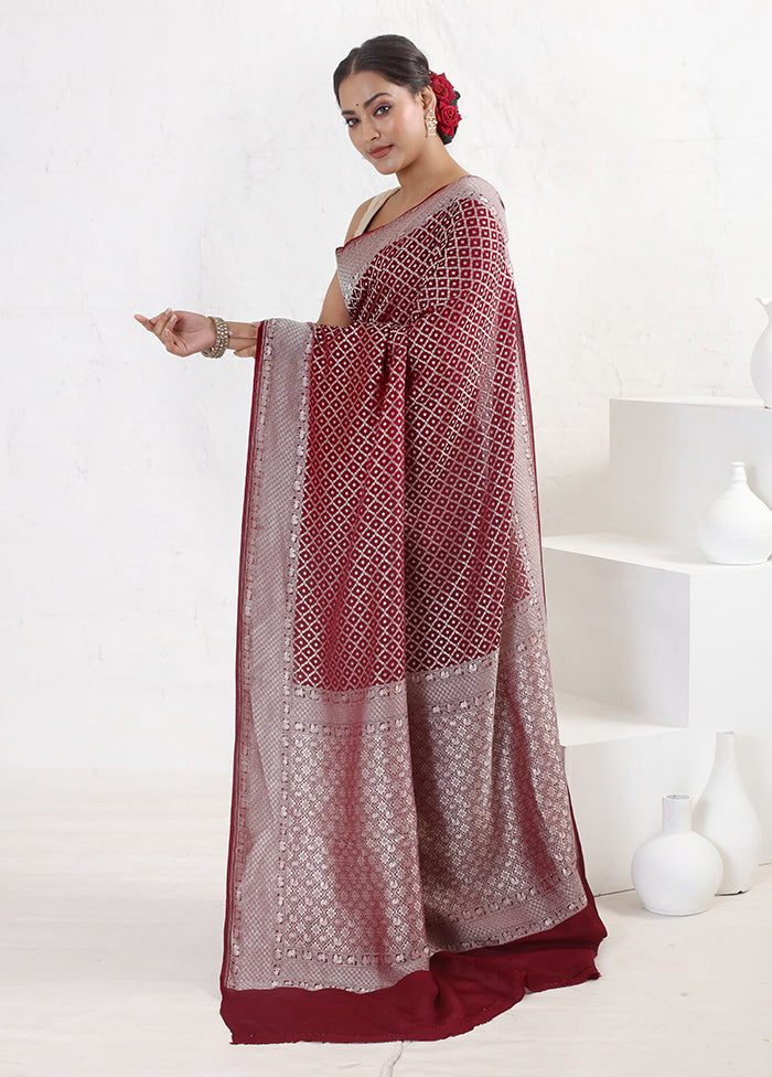 Maroon Pure Georgette Saree With Blouse Piece - Indian Silk House Agencies