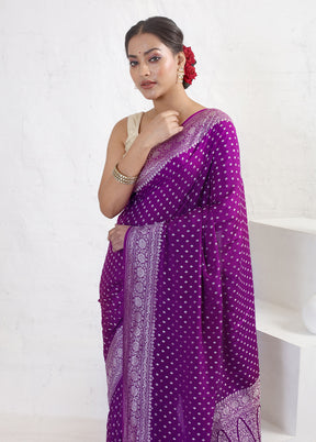 Purple Pure Georgette Saree With Blouse Piece - Indian Silk House Agencies