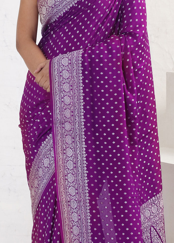 Purple Pure Georgette Saree With Blouse Piece - Indian Silk House Agencies