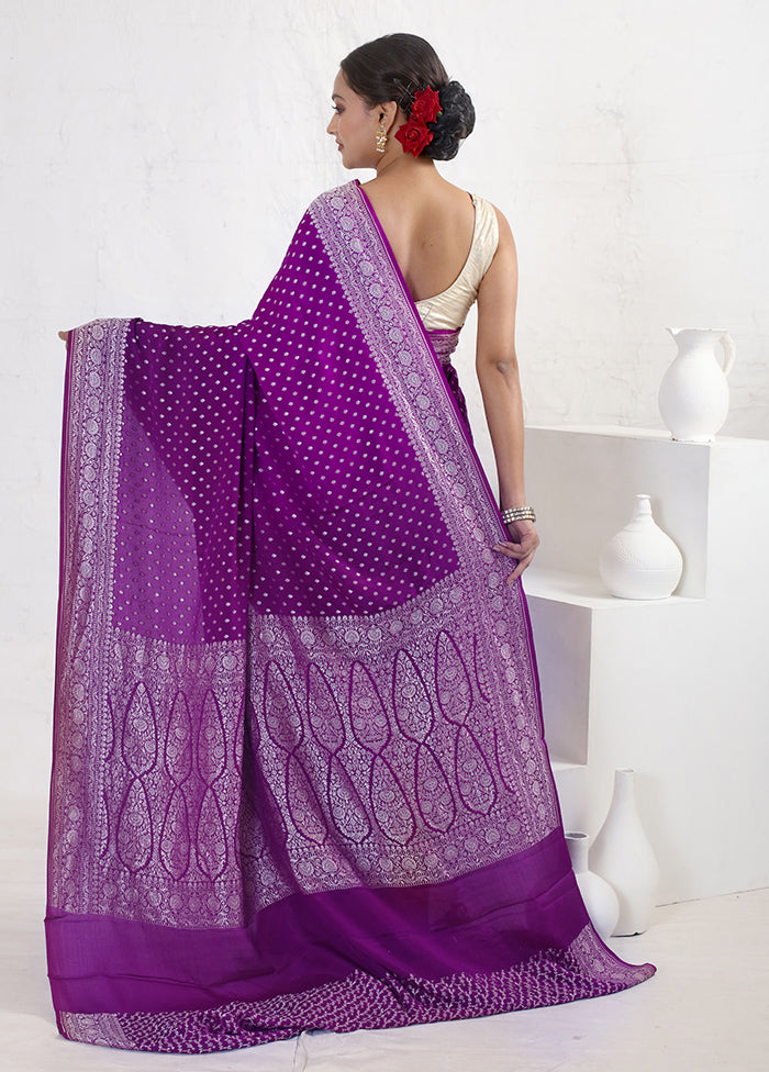 Purple Pure Georgette Saree With Blouse Piece - Indian Silk House Agencies