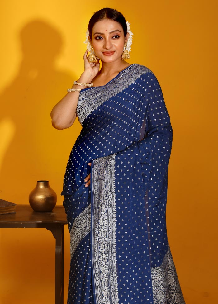 Blue Pure Georgette Saree With Blouse Piece - Indian Silk House Agencies