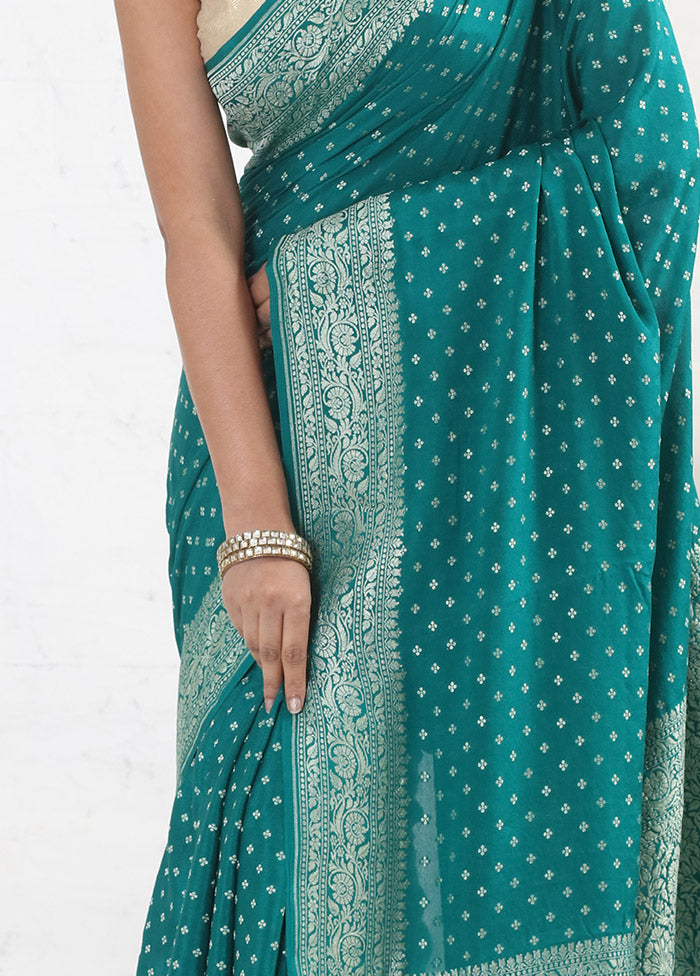 Green Pure Georgette Saree With Blouse Piece - Indian Silk House Agencies