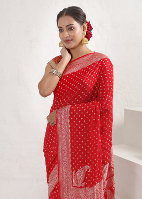 Red Pure Georgette Saree With Blouse Piece - Indian Silk House Agencies