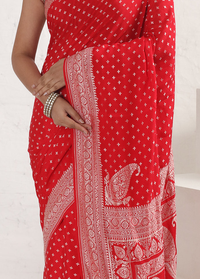 Red Pure Georgette Saree With Blouse Piece - Indian Silk House Agencies