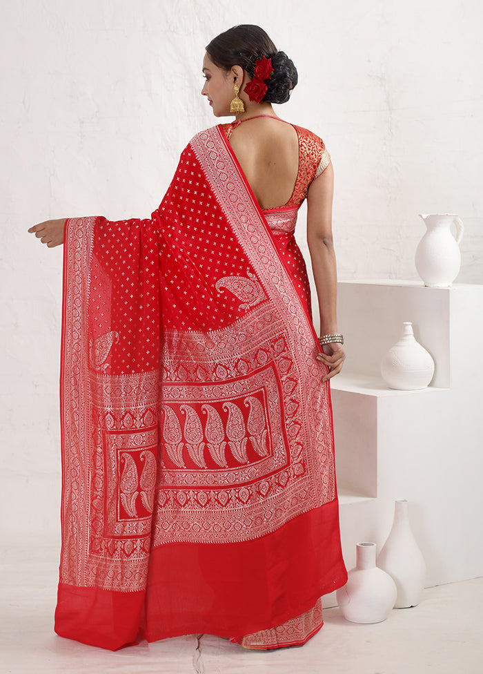 Red Pure Georgette Saree With Blouse Piece - Indian Silk House Agencies