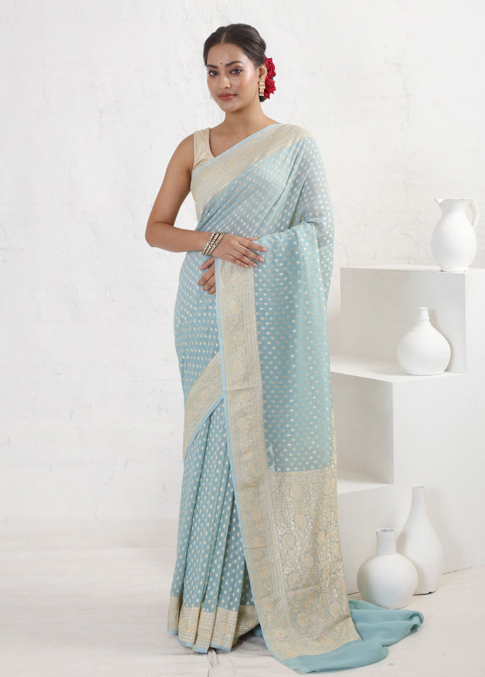 Blue Pure Georgette Saree With Blouse Piece - Indian Silk House Agencies