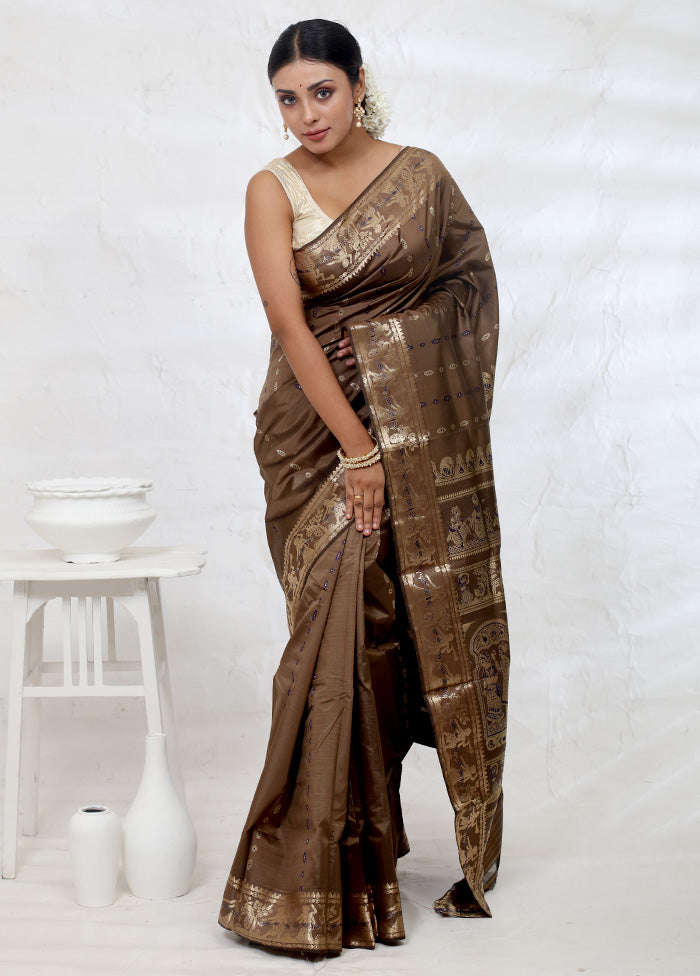 Grey Baluchari Pure Silk Saree With Blouse Piece - Indian Silk House Agencies