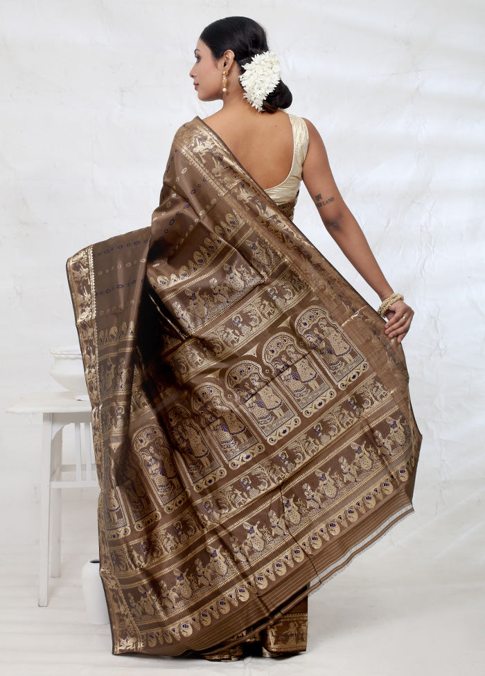 Grey Baluchari Pure Silk Saree With Blouse Piece - Indian Silk House Agencies