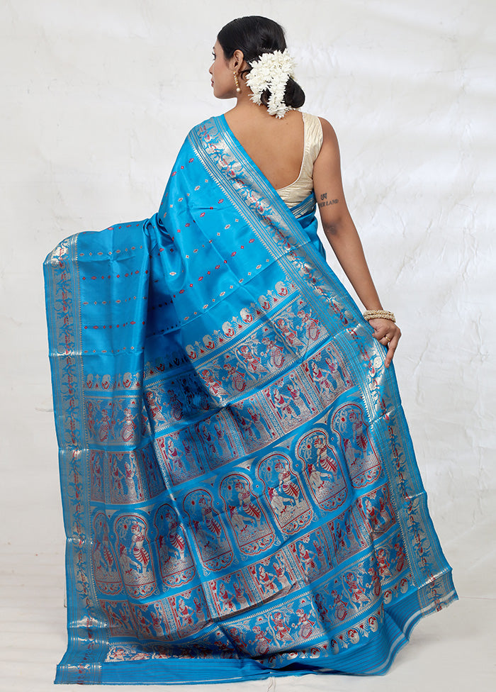 Blue Baluchari Pure Silk Saree With Blouse Piece - Indian Silk House Agencies