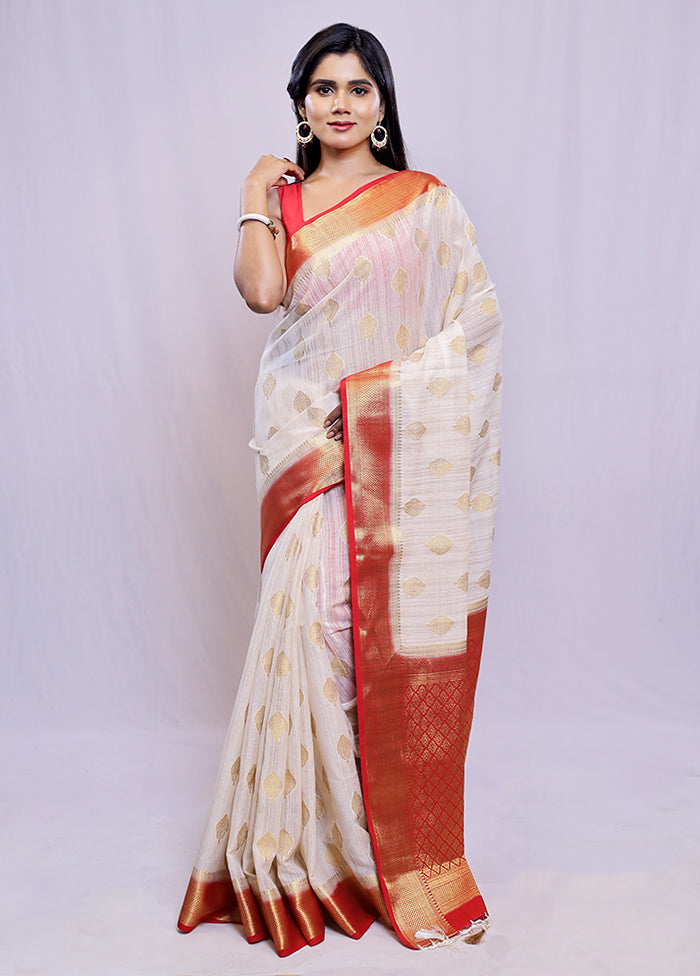 White Dupion Silk Saree With Blouse Piece - Indian Silk House Agencies