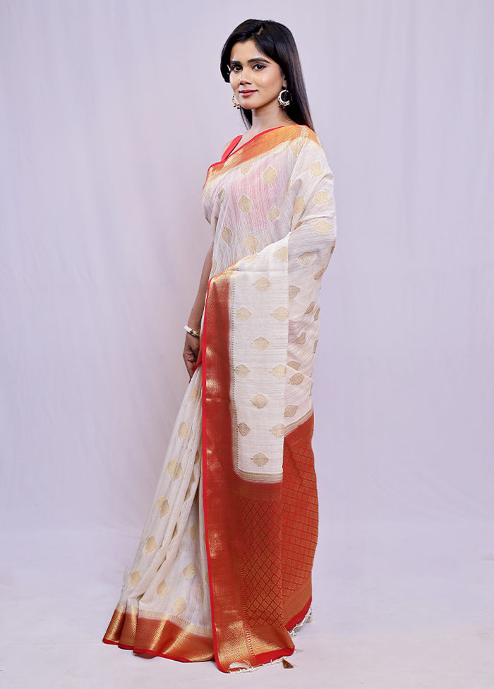 White Dupion Silk Saree With Blouse Piece - Indian Silk House Agencies