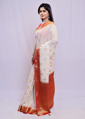 White Dupion Silk Saree With Blouse Piece - Indian Silk House Agencies