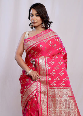 Pink Banarasi Silk Saree With Blouse Piece - Indian Silk House Agencies