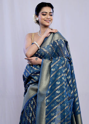 Blue Kora Silk Saree With Blouse Piece - Indian Silk House Agencies