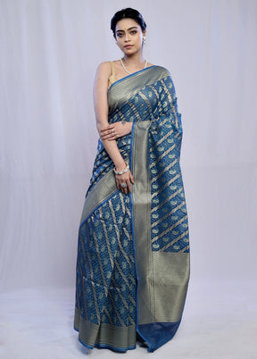 Blue Kora Silk Saree With Blouse Piece - Indian Silk House Agencies