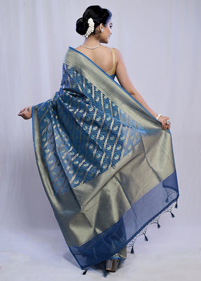 Blue Kora Silk Saree With Blouse Piece - Indian Silk House Agencies