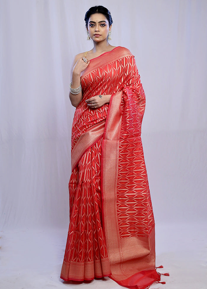 Red Kora Silk Saree With Blouse Piece - Indian Silk House Agencies