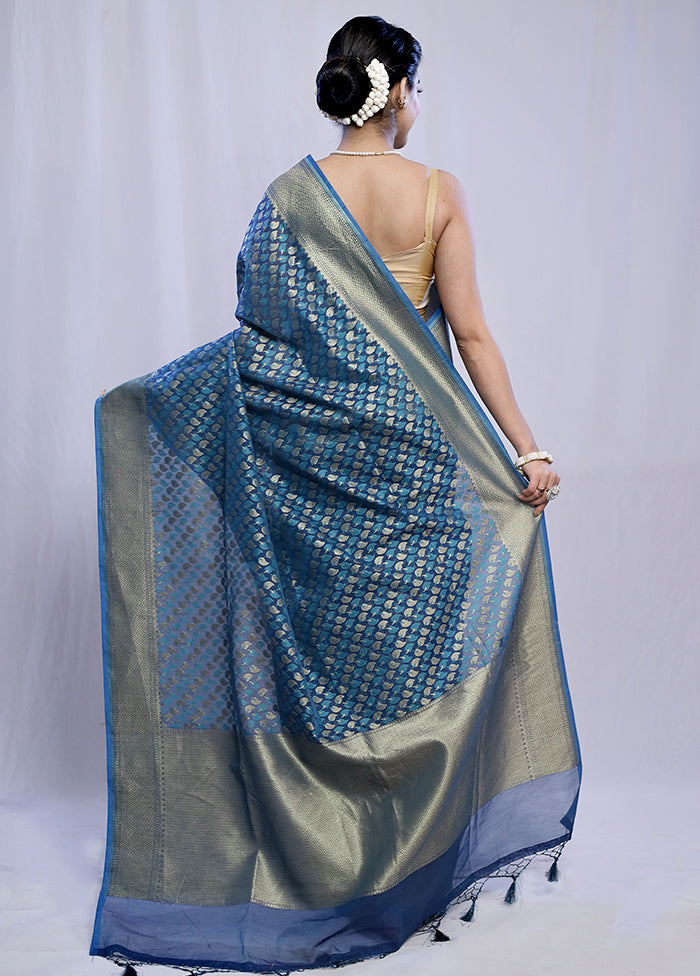 Blue Kora Silk Saree With Blouse Piece - Indian Silk House Agencies