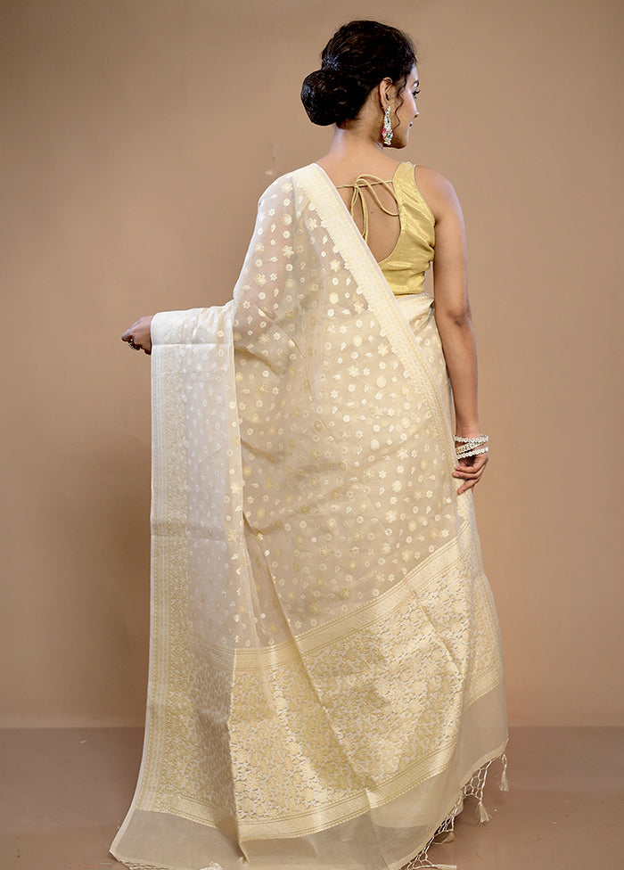 Cream Kora Silk Saree With Blouse Piece - Indian Silk House Agencies