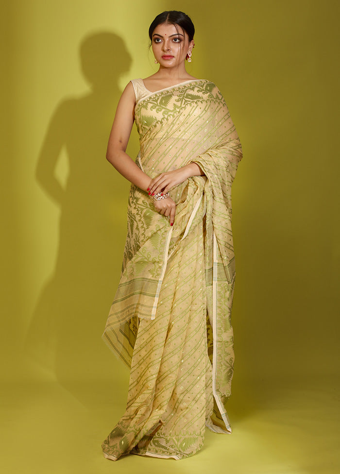 Cream Tant Cotton Saree Without Blouse Piece - Indian Silk House Agencies